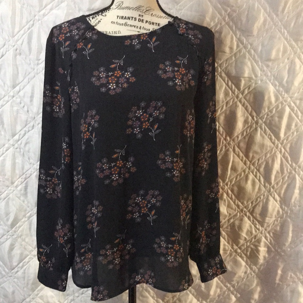 Loft Blouse Blue with orange and purple flowers size M